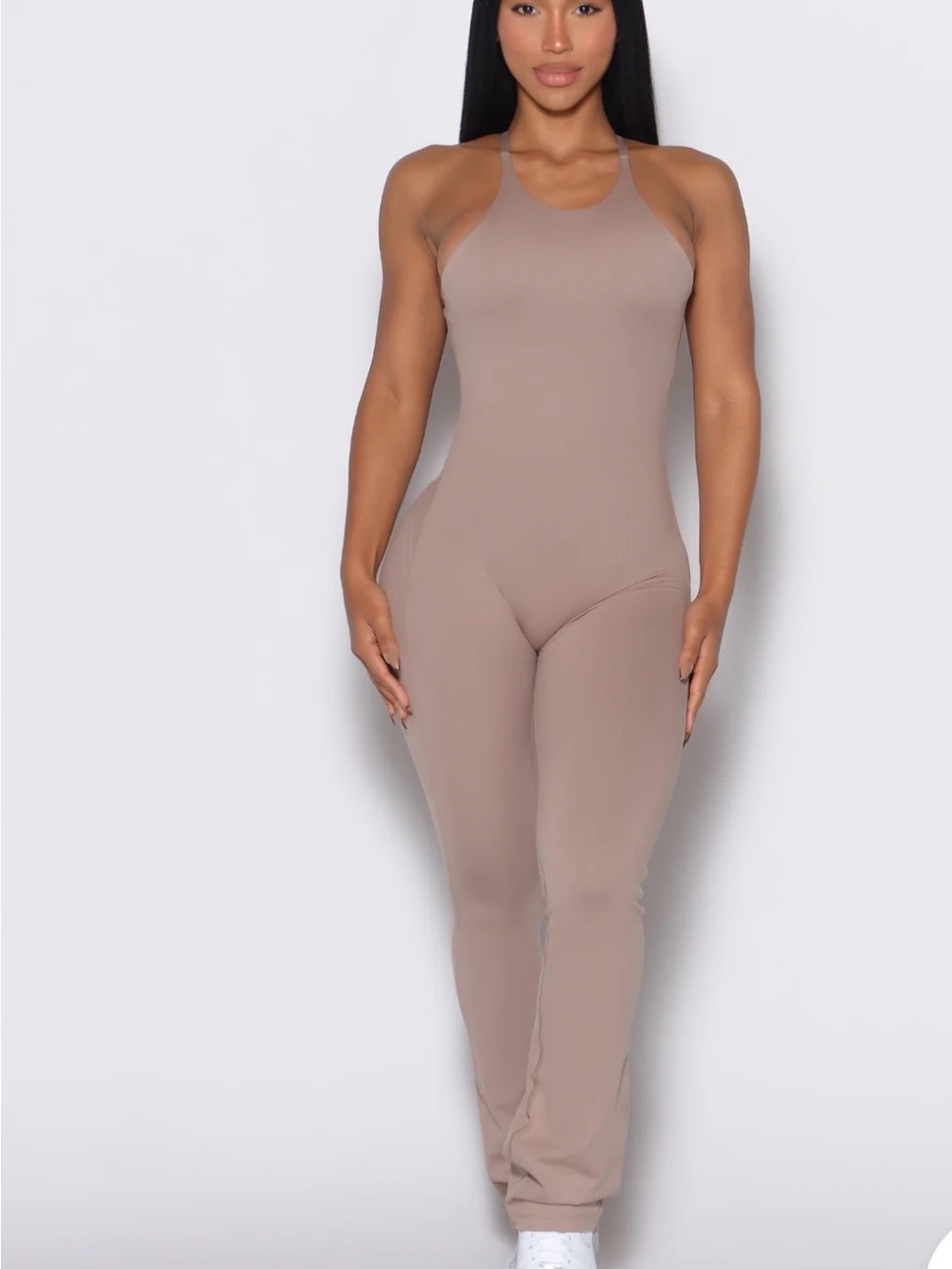 Bombshell Sportswear Taupe Halter Jumpsuit